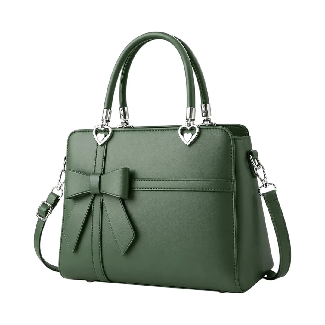 General Birchmark Emerald Green Shoulder Bag, front view with sculpted bow accent