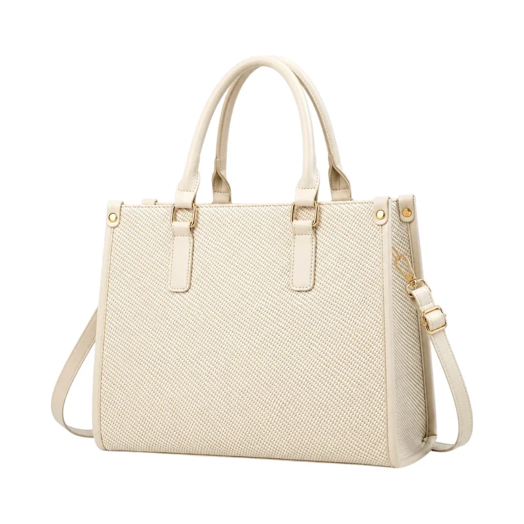 General Birchmark Ivory Textured Shoulder Bag with woven finish, front view