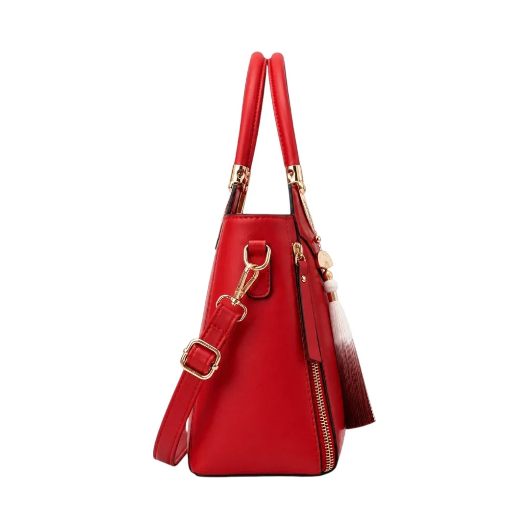 General Birchmark Ruby Red Structured Shoulder Bag, side profile