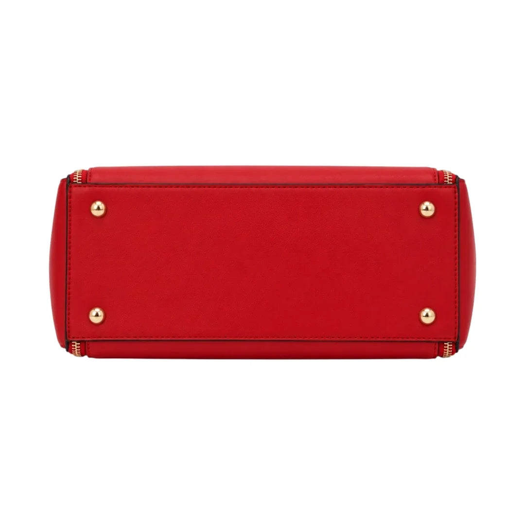 General Birchmark Ruby Red Structured Shoulder Bag, reinforced flat base