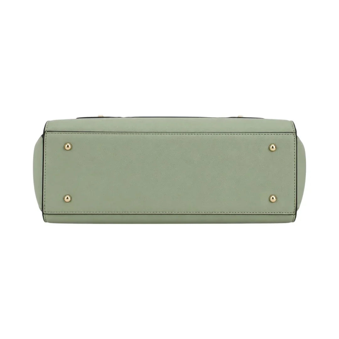 General Birchmark Sage Green Structured Shoulder Bag, reinforced flat base